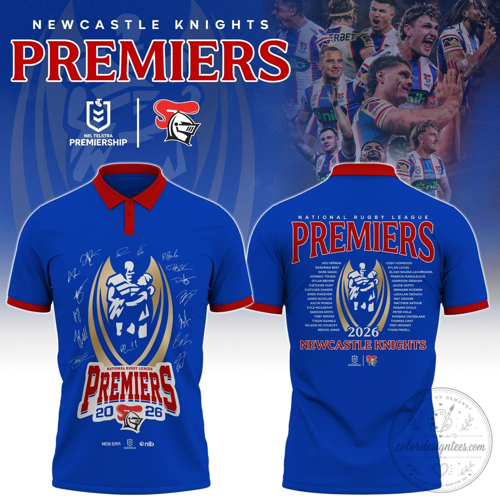 Newcastle Knights 2026 National Rugby League Premiers Blue Polo Shirt 2 Newcastle Knights 2026 National Rugby League Premiers Blue Polo Shirt