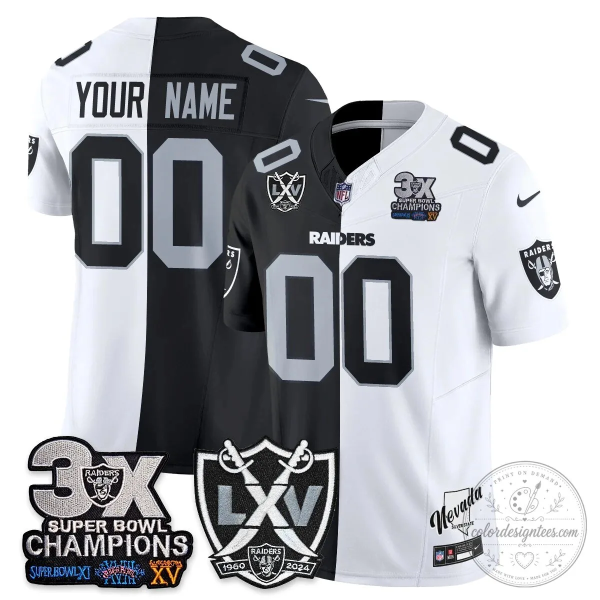 Las Vegas Raiders Split Edition Vapor Custom Football Jersey 1 Las Vegas Raiders Split Edition Vapor Custom Football Jersey