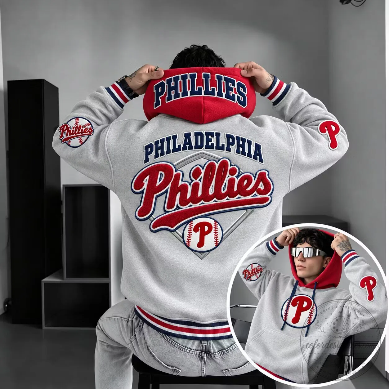 Philadelphia Phillies Baseball Team Logo Gray Hoodie