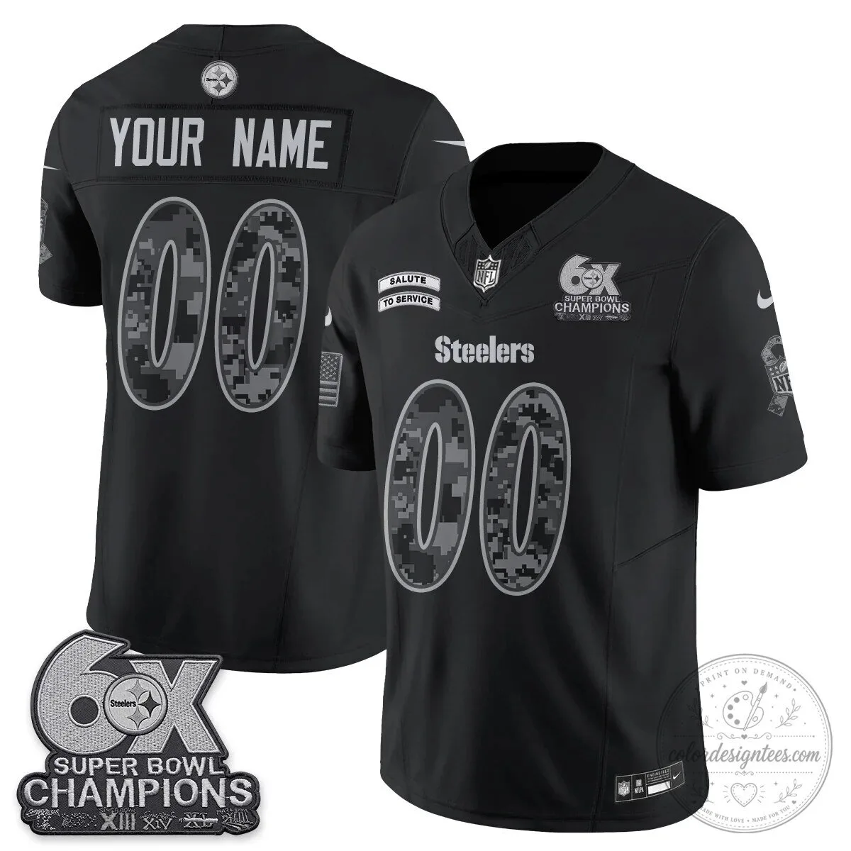 Custom Black Football Jersey for Pittsburgh Steelers Salute To Service
