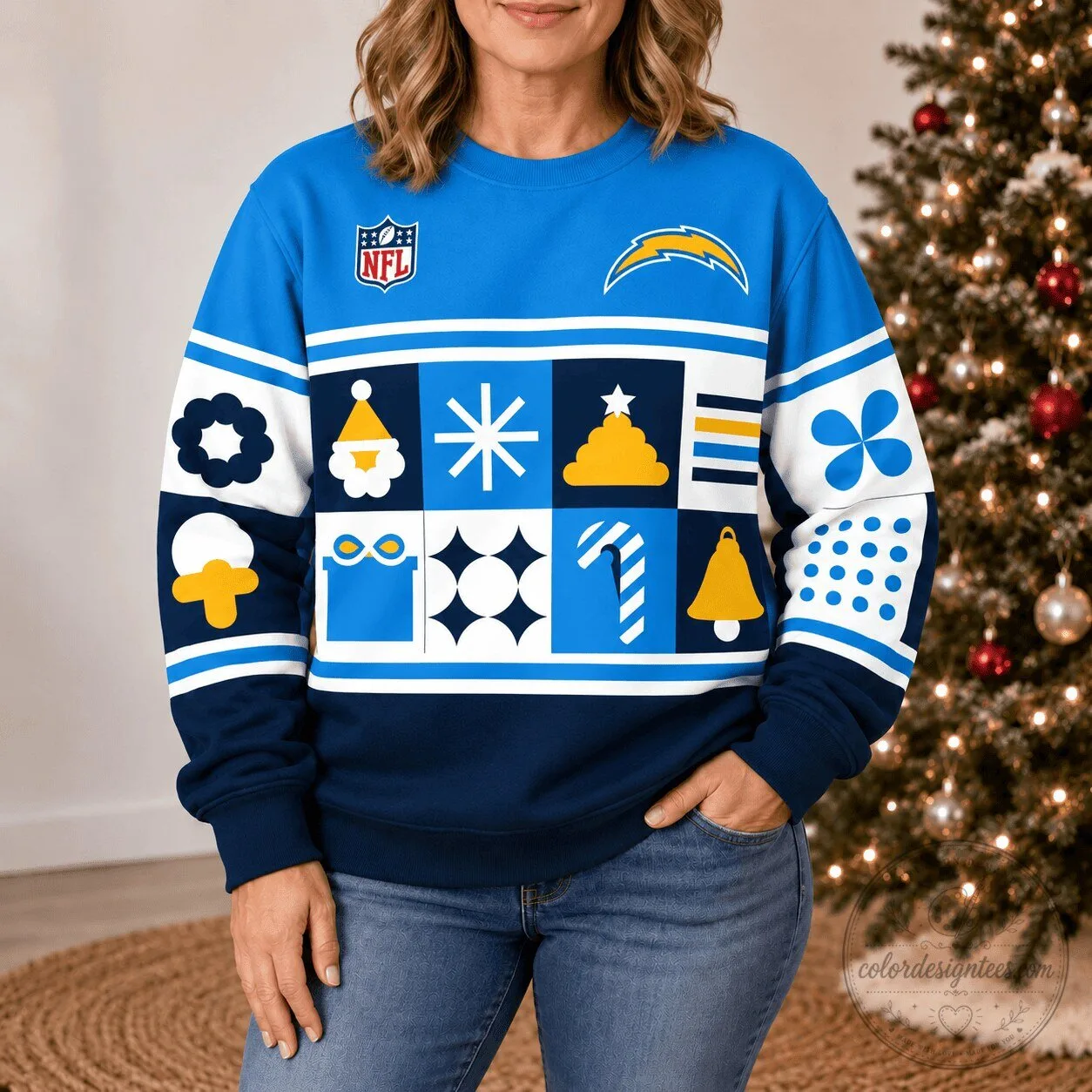Los Angeles Chargers NFL Football Team Retro Christmas Holiday Ugly Sweater
