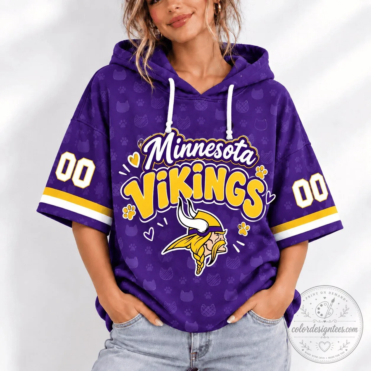 Women's Short Sleeve Hoodie featuring the Minnesota Vikings Football Team