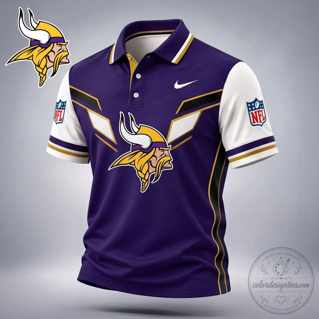 Minnesota Vikings NFL Football Team Fan Purple and Gold Short Sleeve Polo Shirt Minnesota Vikings NFL Football Team Fan Purple and Gold Short Sleeve Polo Shirt