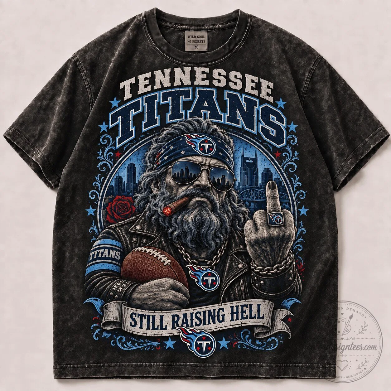 Tennessee Titans Still Raising Hell Vintage Washed Football Fan T-Shirt