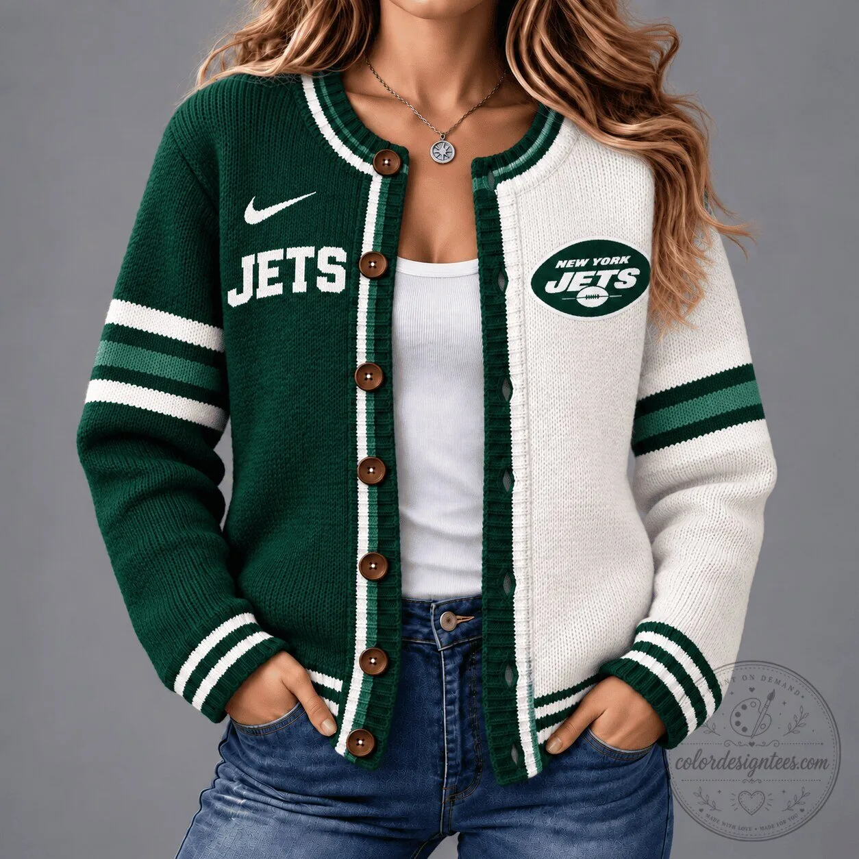 New York Jets NFL Football Team Cardigan Sweater 2 New York Jets NFL Football Team Cardigan Sweater