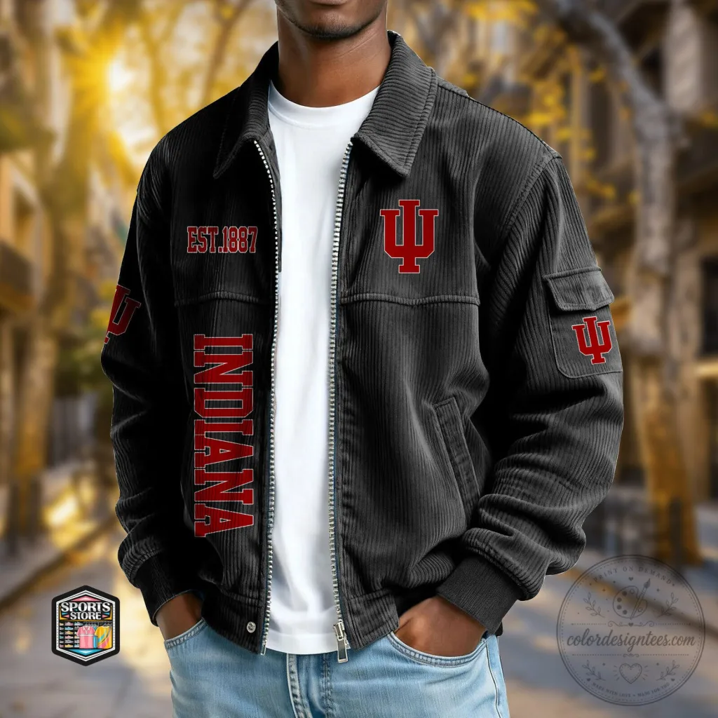 Indiana Hoosiers University Established 1887 Black Corduroy Jacket Indiana Hoosiers University Established 1887 Black Corduroy Jacket