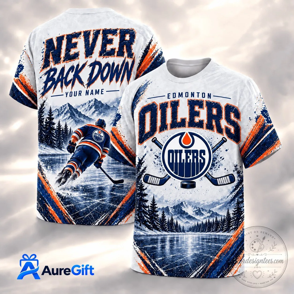 Edmonton Oilers Hockey Never Back Down 1D Fan Personalized T-Shirt