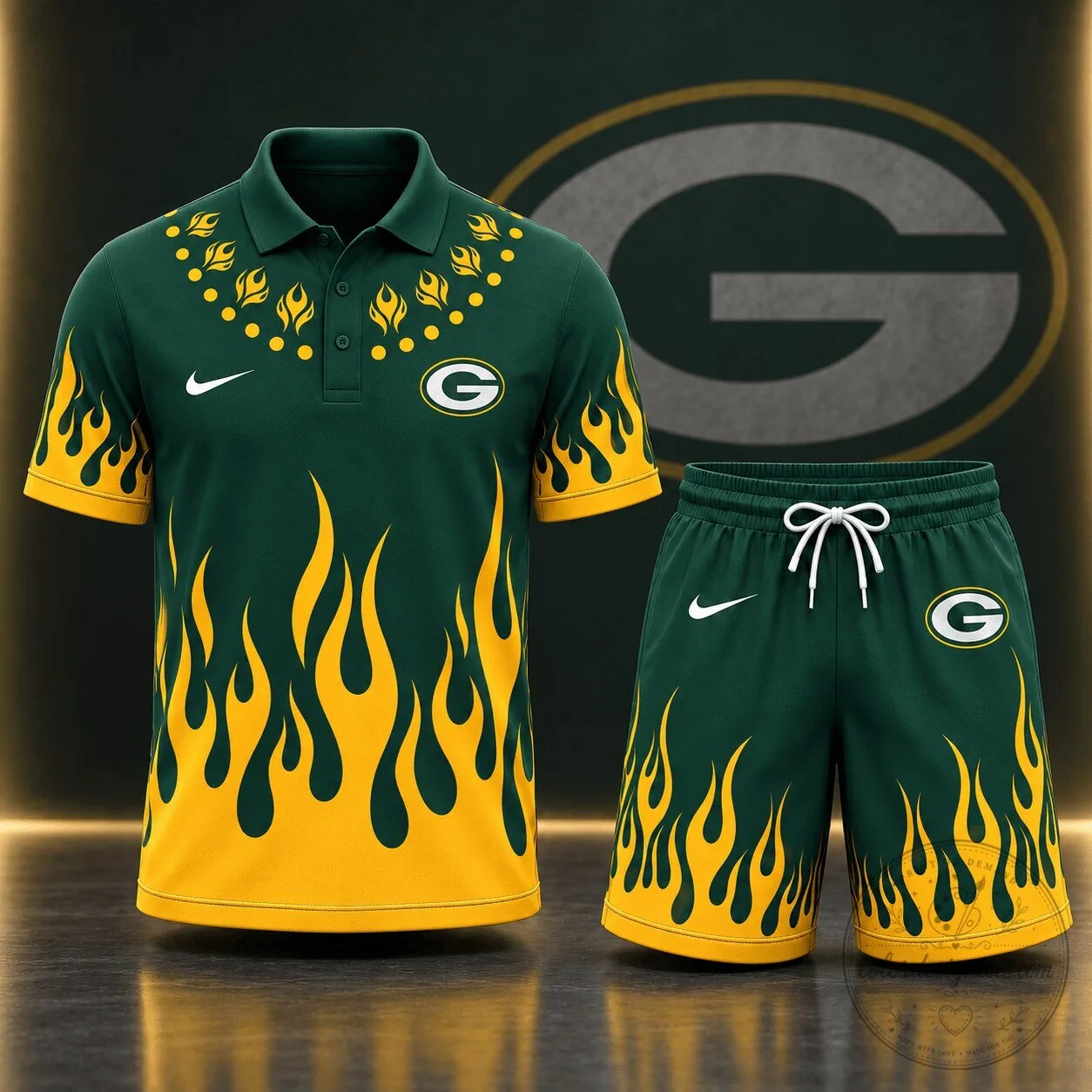 Green Bay Packers National Football League Flame Graphic Polo Shirt 1 Green Bay Packers National Football League Flame Graphic Polo Shirt