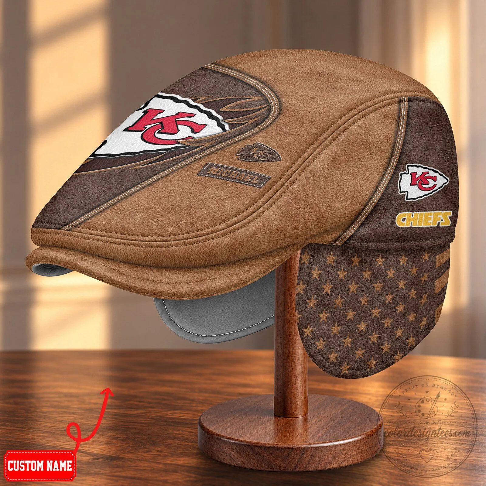 Kansas City Chiefs NFL Football Team Flat Cap Hat with Foldable Ear Flaps