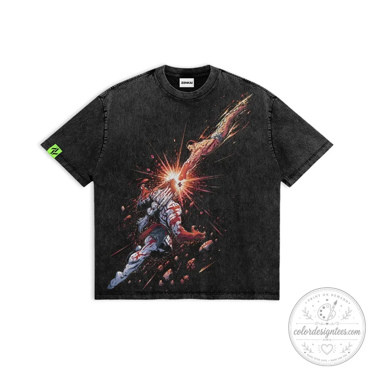 Zenkai Final Strike Anime Manga Graphic Print Washed Black T-Shirt 1 Zenkai Final Strike Anime Manga Graphic Print Washed Black T-Shirt