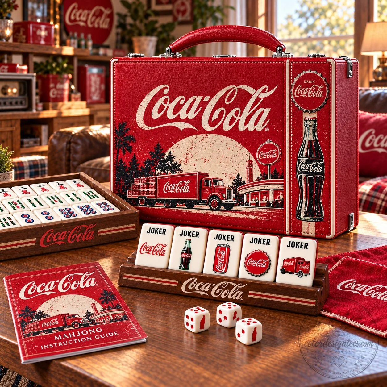 Coca-Cola Vintage Diner Mahjong Game Set with Carrying Case and Instruction Guide