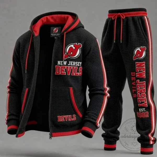 New Jersey Devils Full-Zip Hoodie and Sweatpants Tracksuit Set