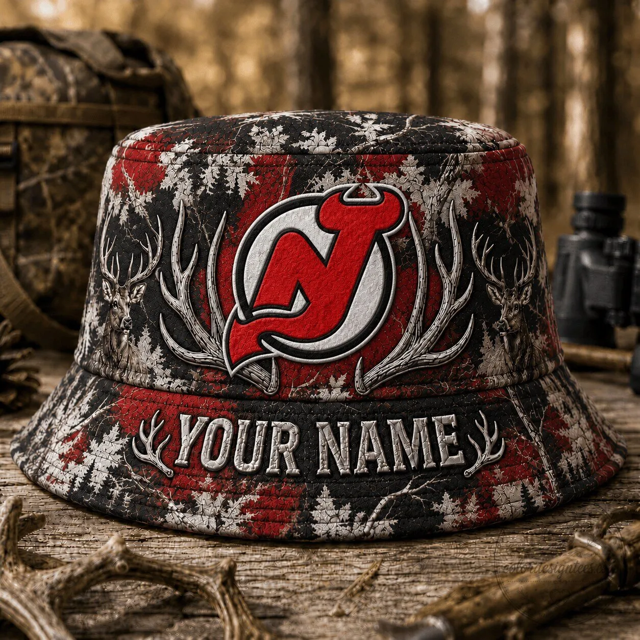 New Jersey Devils Hunting Camouflage Personalized Bucket Hat 2 New Jersey Devils Hunting Camouflage Personalized Bucket Hat