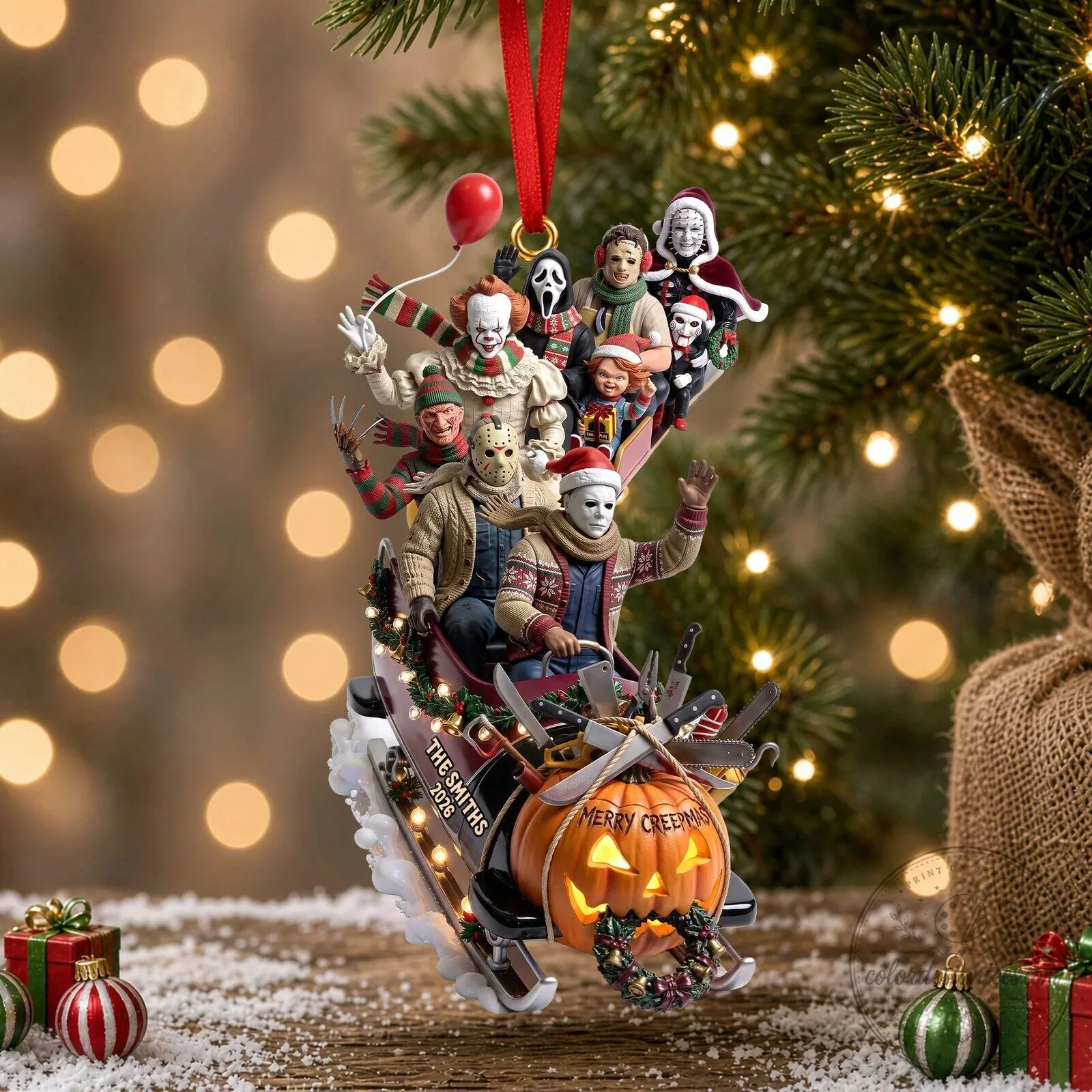 Horror Movie Killers Christmas Sleigh Ride Ornament