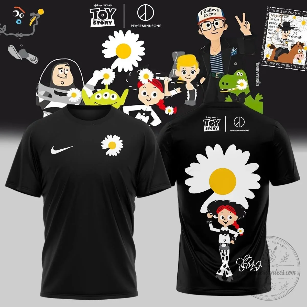 Toy Story Peaceminusone Daisy Flower Black Graphic T-Shirt