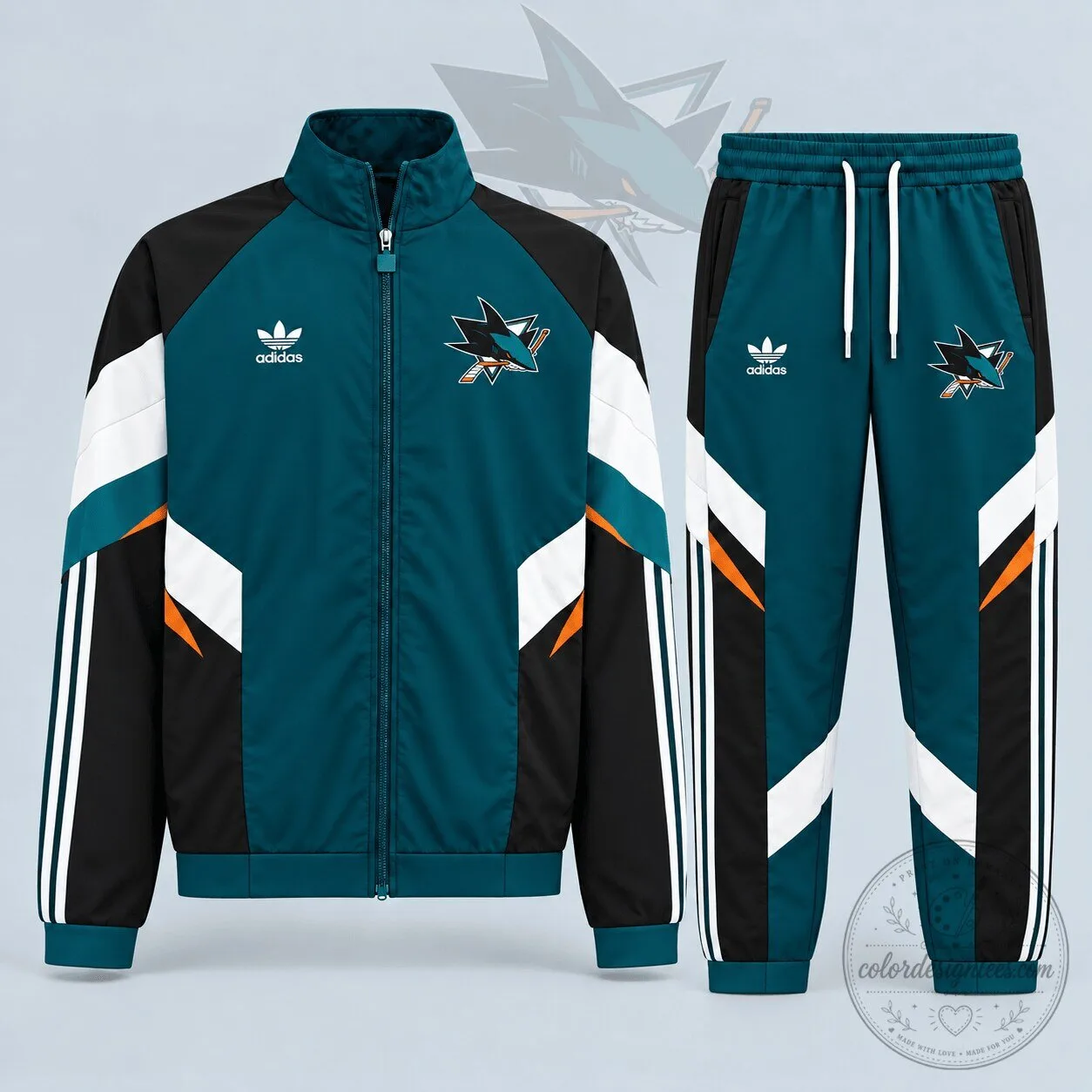 San Jose Sharks National Hockey League Retro Panel Stripe Track Jacket and Jogger Pants