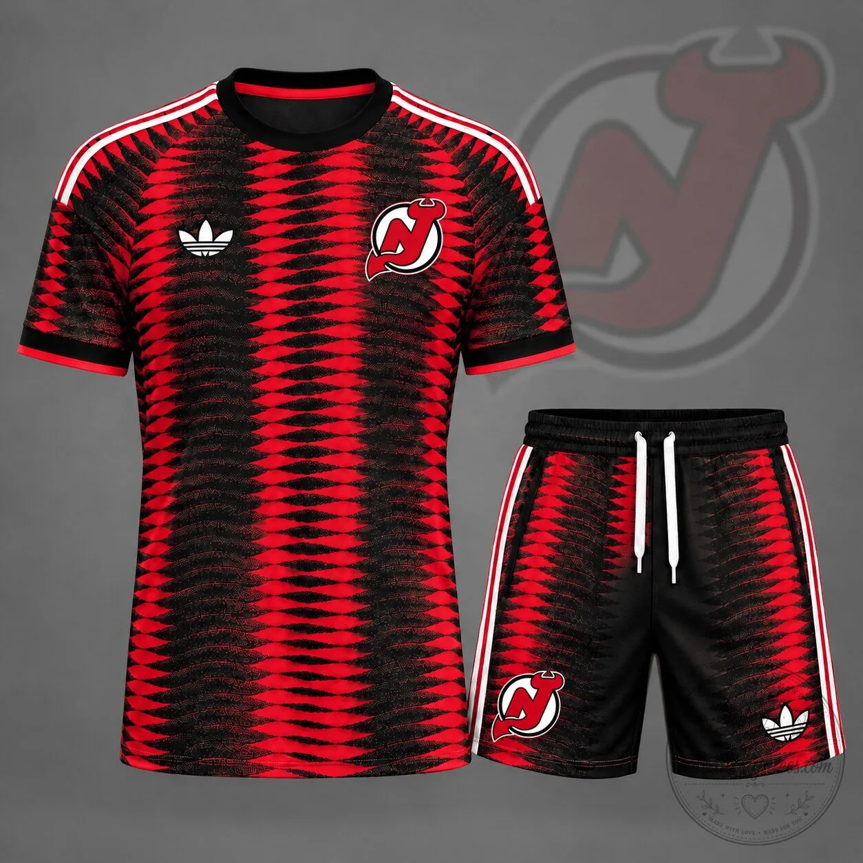 New Jersey Devils Black Red Pattern Performance T-Shirt and Shorts Set