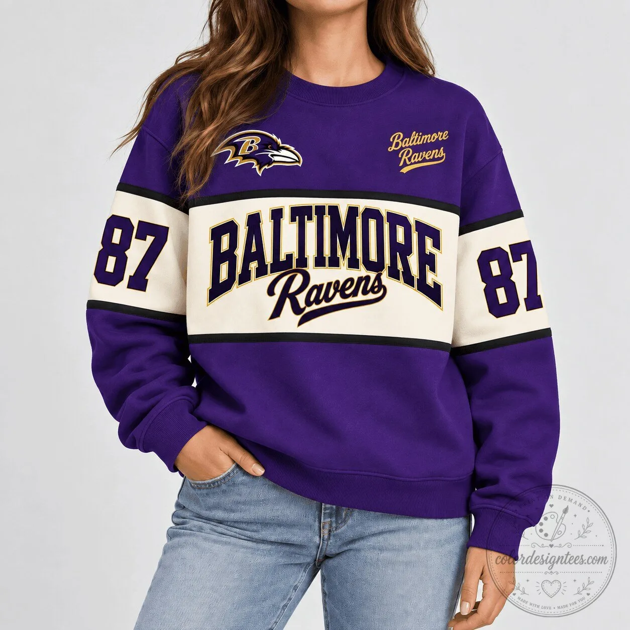 Baltimore Ravens NFL Team Retro Varsity Crewneck Sweatshirt