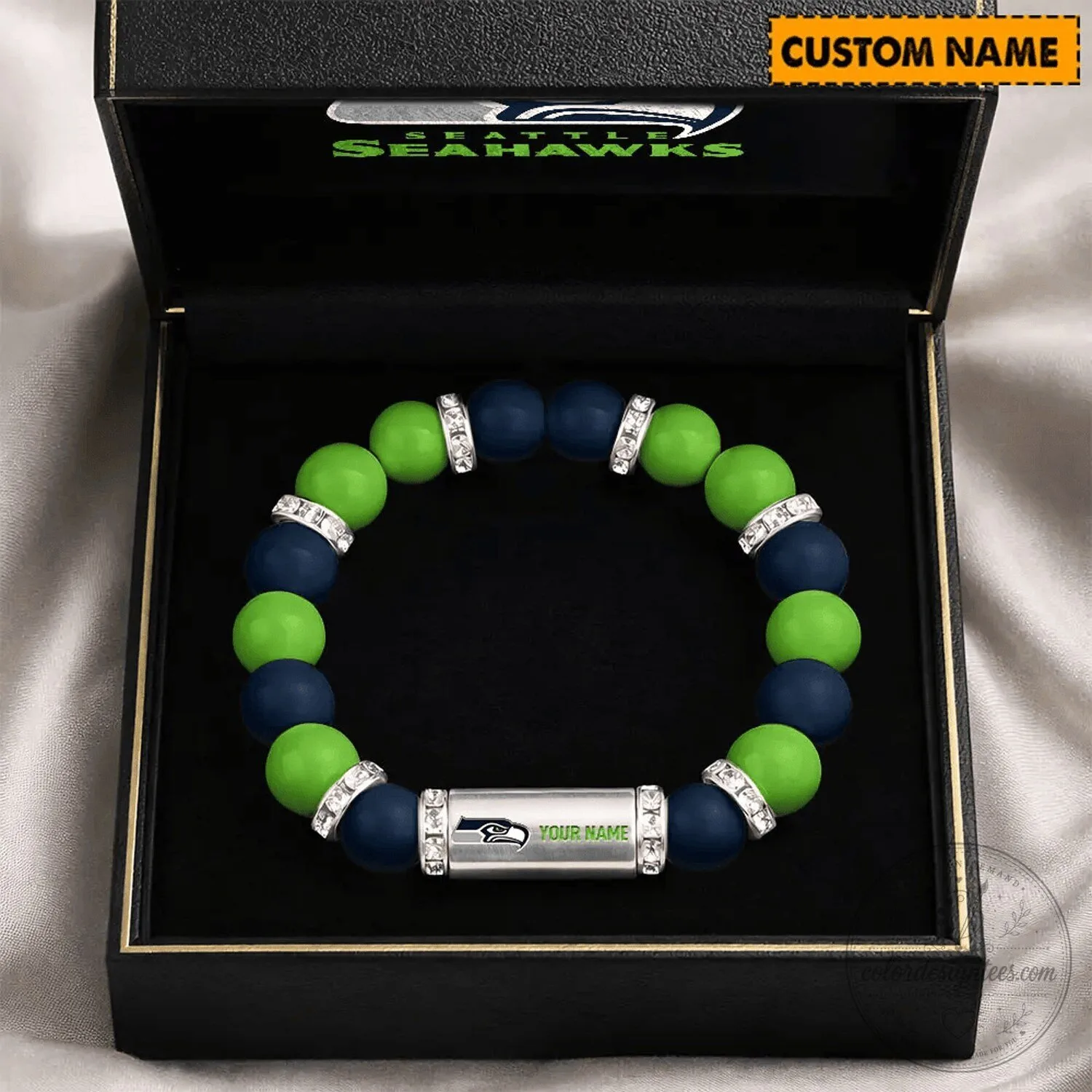 Seattle Seahawks Personalized Name Beaded Bracelet Custom NFL Football Fan Gift