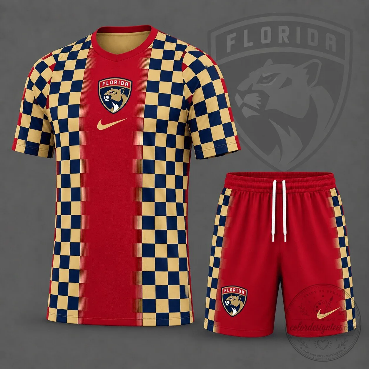 Florida Panthers National Hockey League Checkerboard Fusion T-Shirt and Shorts Set