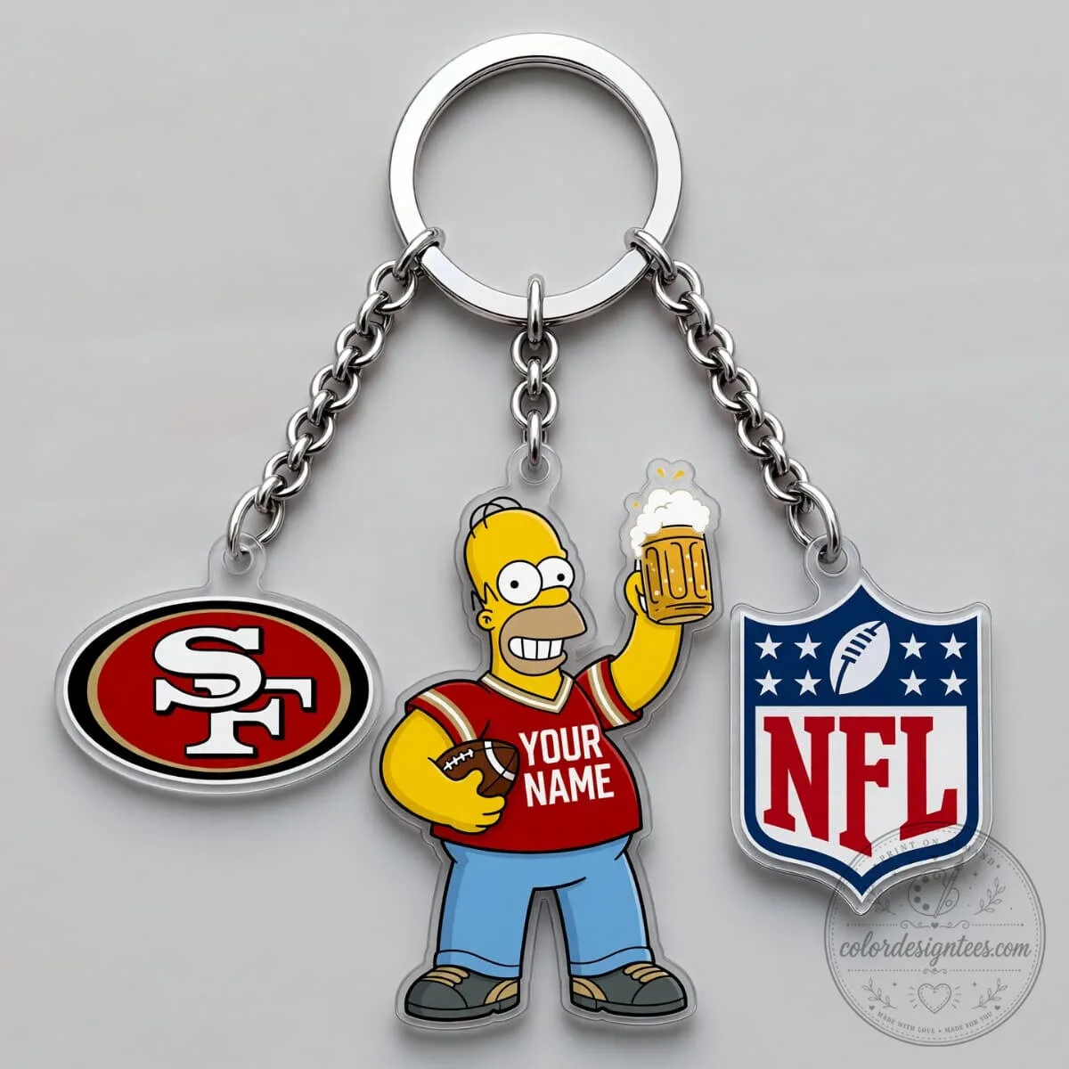 San Francisco 49ers Homer Simpson Personalized Football Fan Keychain