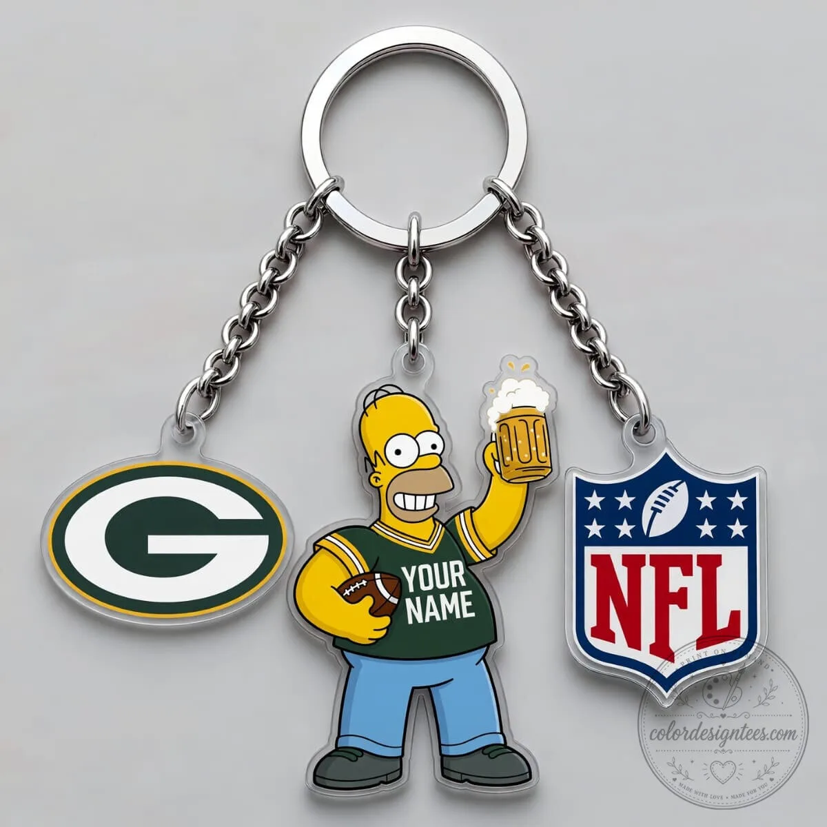 Green Bay Packers Homer Simpson Personalized Triple Charm Keychain
