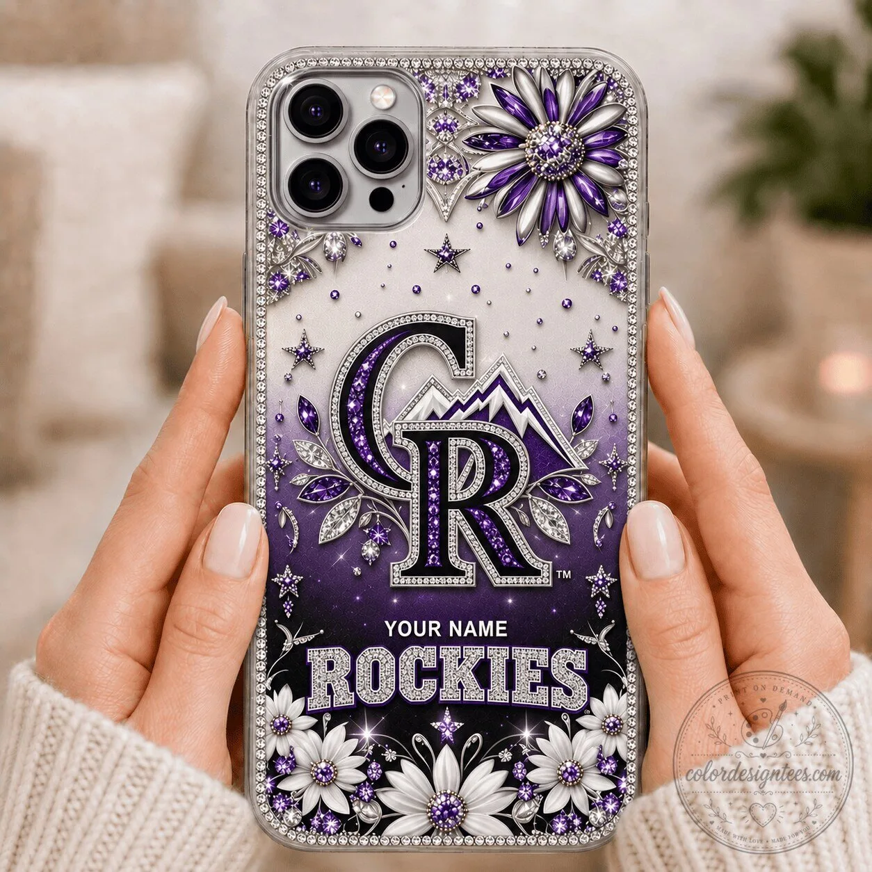 Colorado Rockies Baseball Team Personalized Purple Sparkle Phone Case