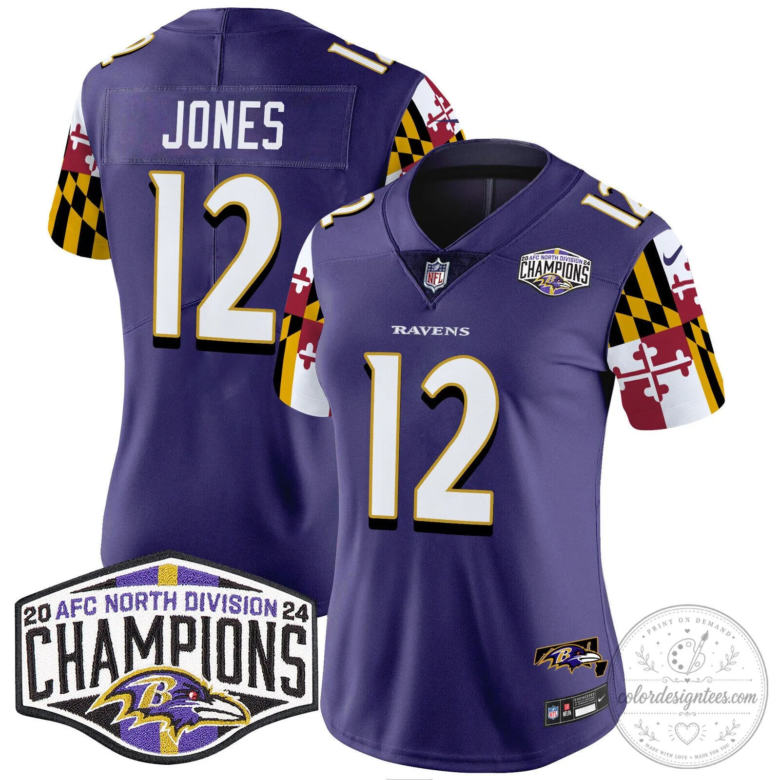 Baltimore Ravens AFC North Division Champions Women's Football Jersey 5 Baltimore Ravens AFC North Division Champions Women