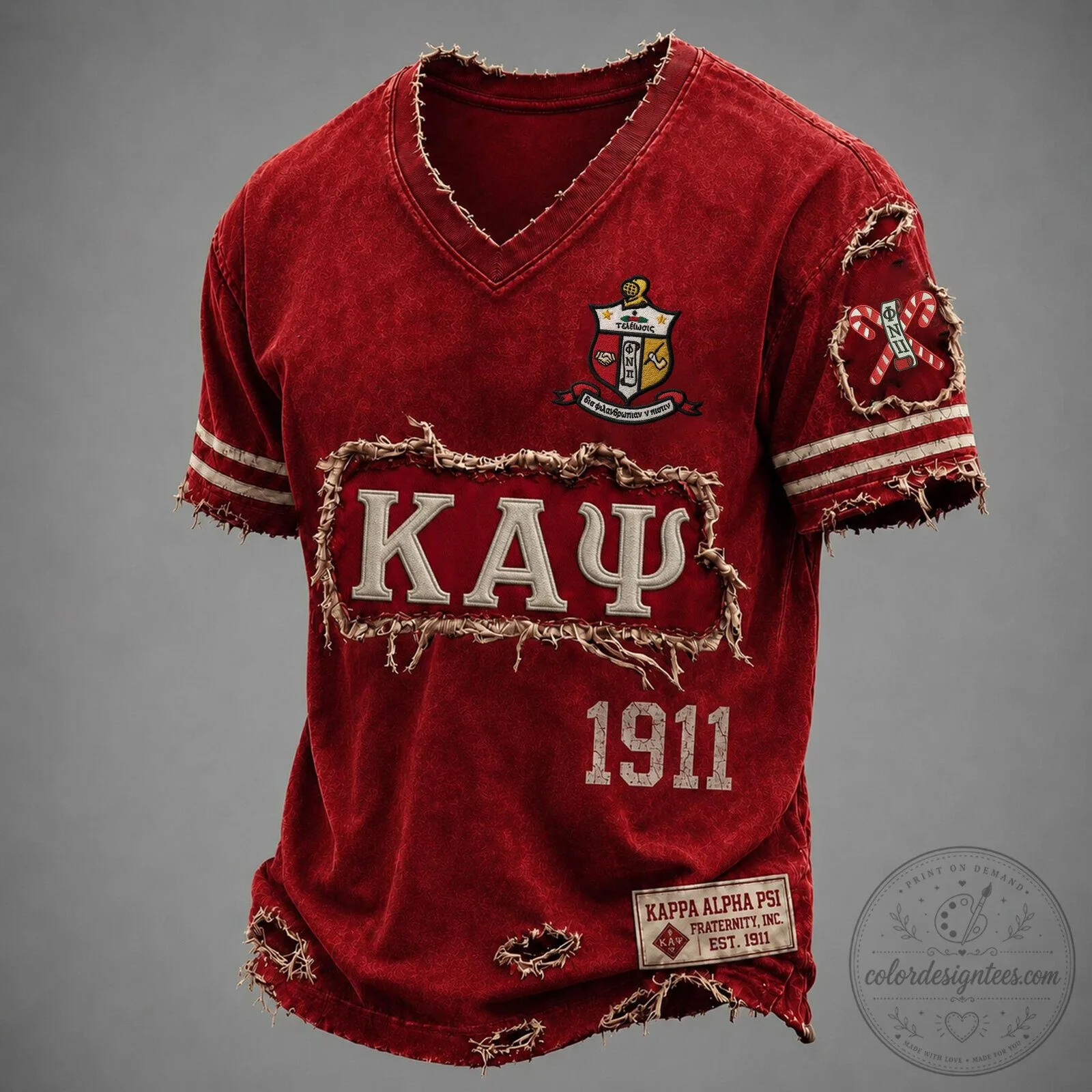 Kappa Alpha Psi Fraternity Inc. Est. 1911 Distressed V-Neck T-Shirt