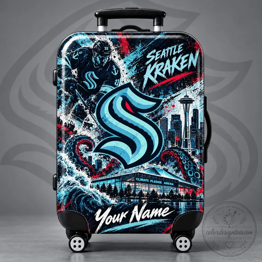 Seattle Kraken Personalized Hockey Team Arena Pride Luggage Cover Seattle Kraken Personalized Hockey Team Arena Pride Luggage Cover