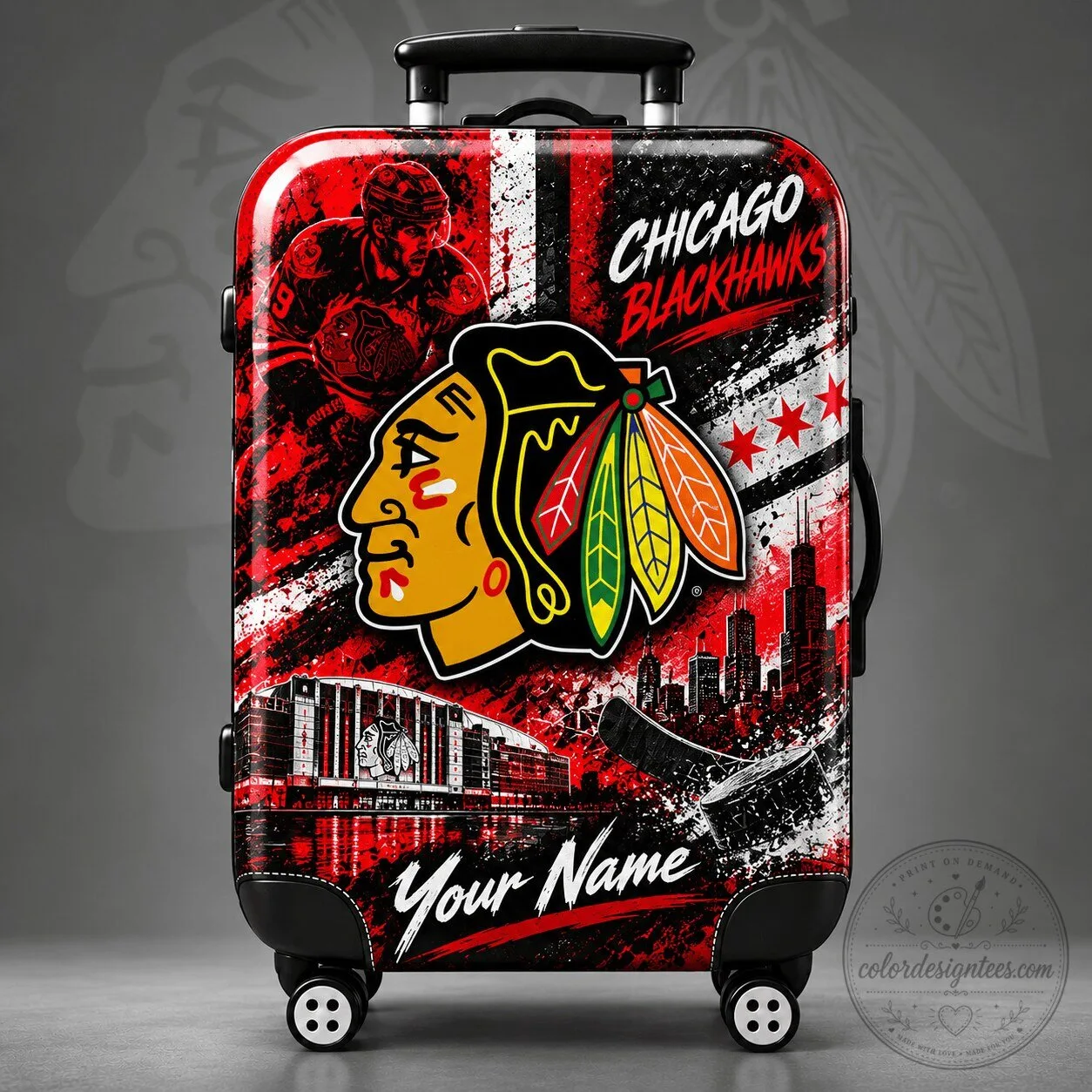 Chicago Blackhawks Personalized Arena Pride Hockey Luggage Suitcase 1 Chicago Blackhawks Personalized Arena Pride Hockey Luggage Suitcase