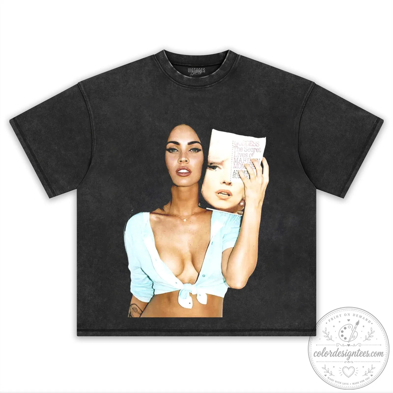 Megan Fox Y2K Aesthetic Graphic Washed Black T-Shirt