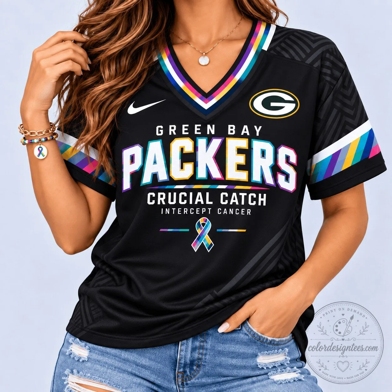 Green Bay Packers Crucial Catch Intercept Cancer NFL Football Jersey 1 Green Bay Packers Crucial Catch Intercept Cancer NFL Football Jersey
