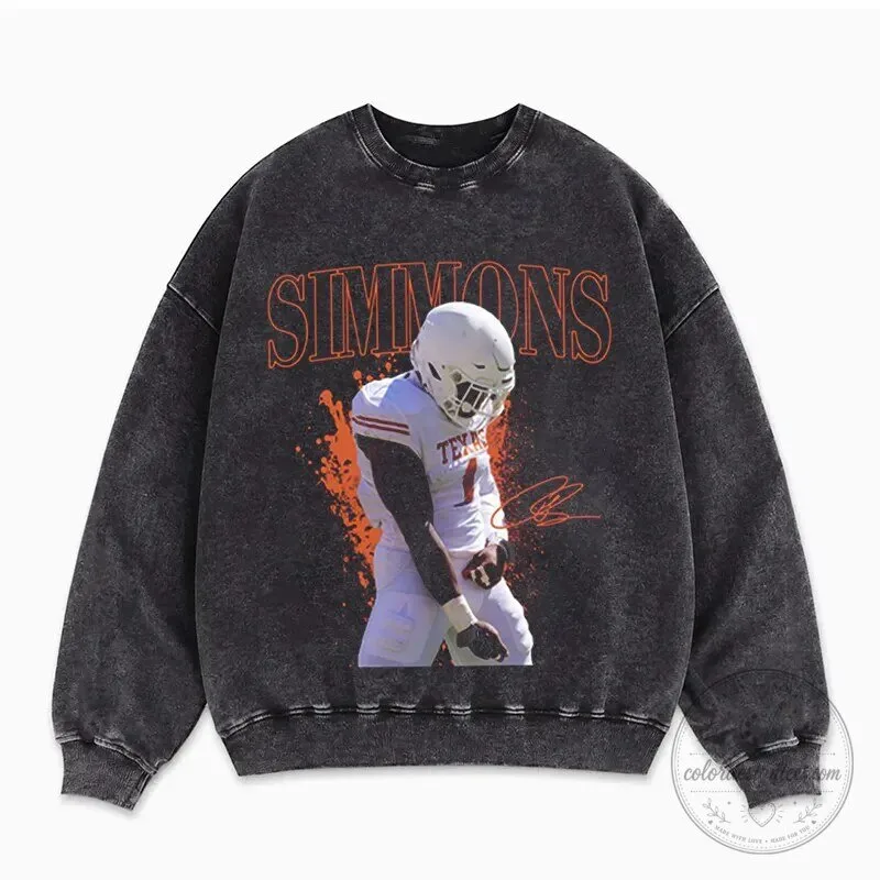 Texas Longhorns Football Simmons Player Graphic Washed Crewneck Sweatshirt