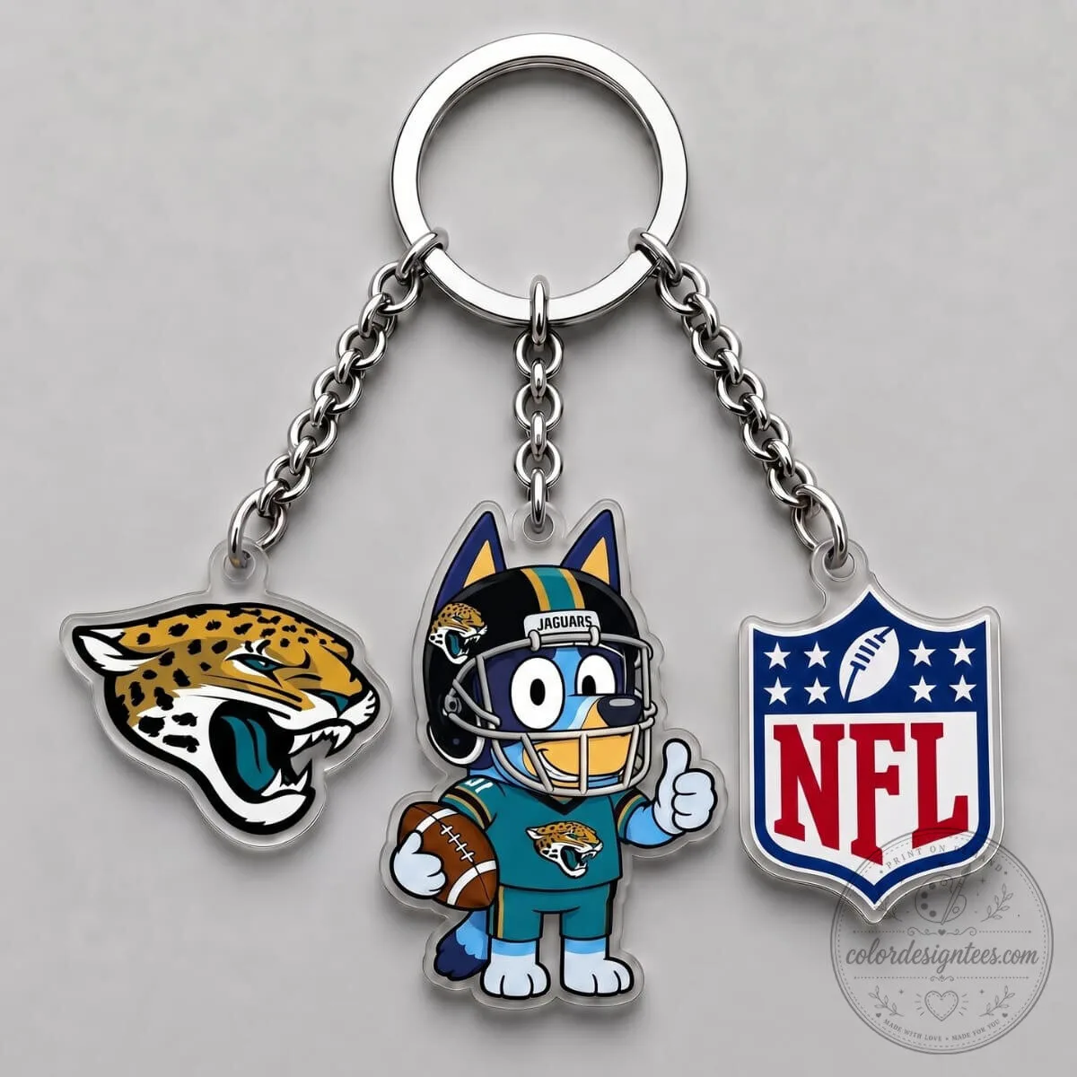 Jacksonville Jaguars Bluey National Football League Triple Charm Keychain