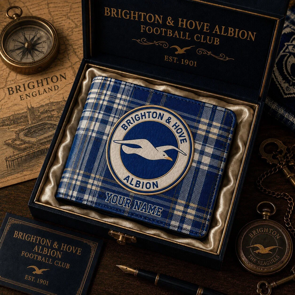 Brighton & Hove Albion Football Club Plaid Pattern Personalized Wallet