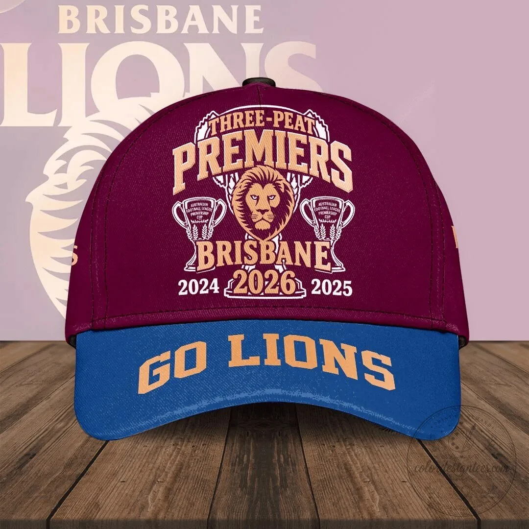 Brisbane Lions Three-Peat Premiers 2024 2025 2026 Go Lions Baseball Cap