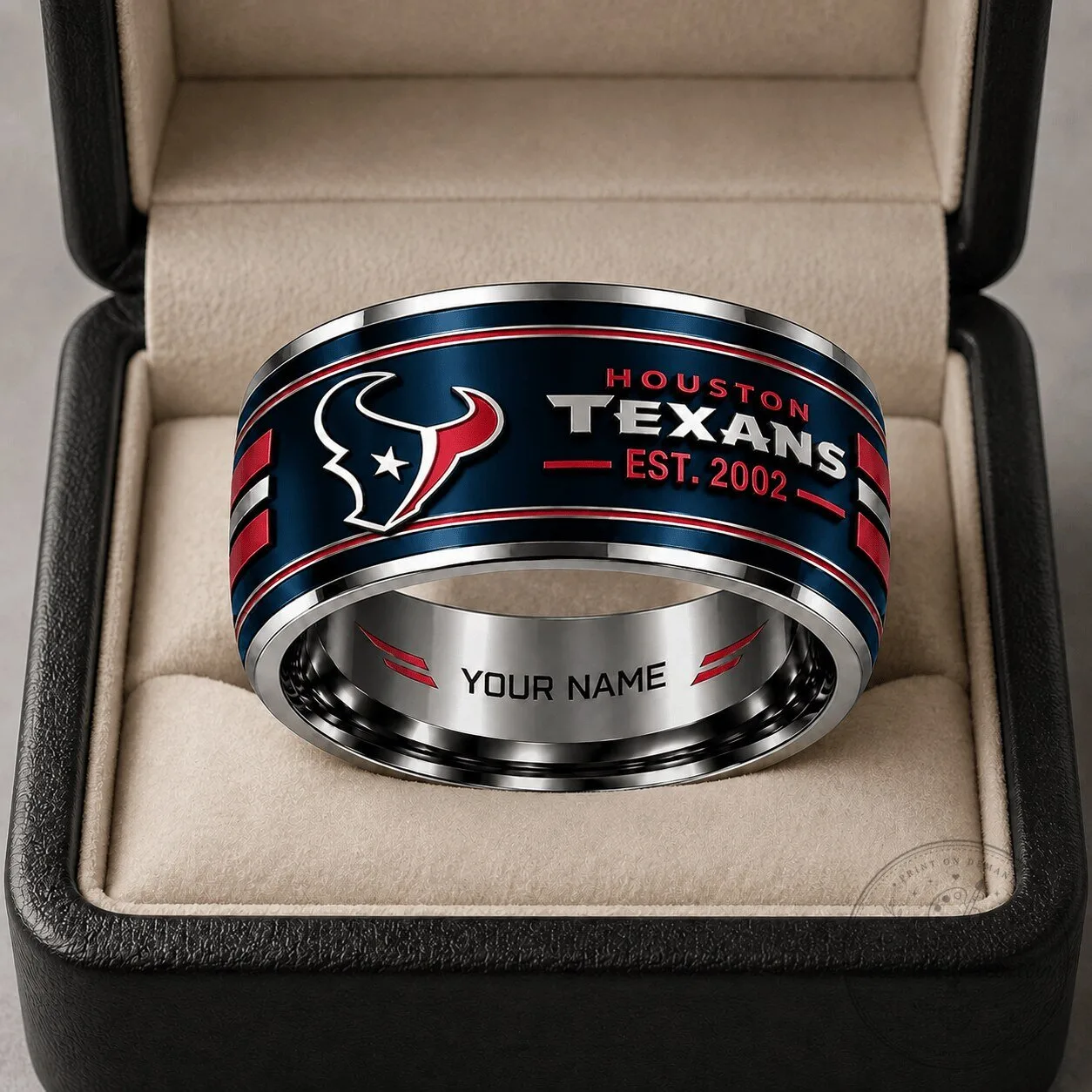 Houston Texans Personalized Silver Tungsten Ring for Football Fans
