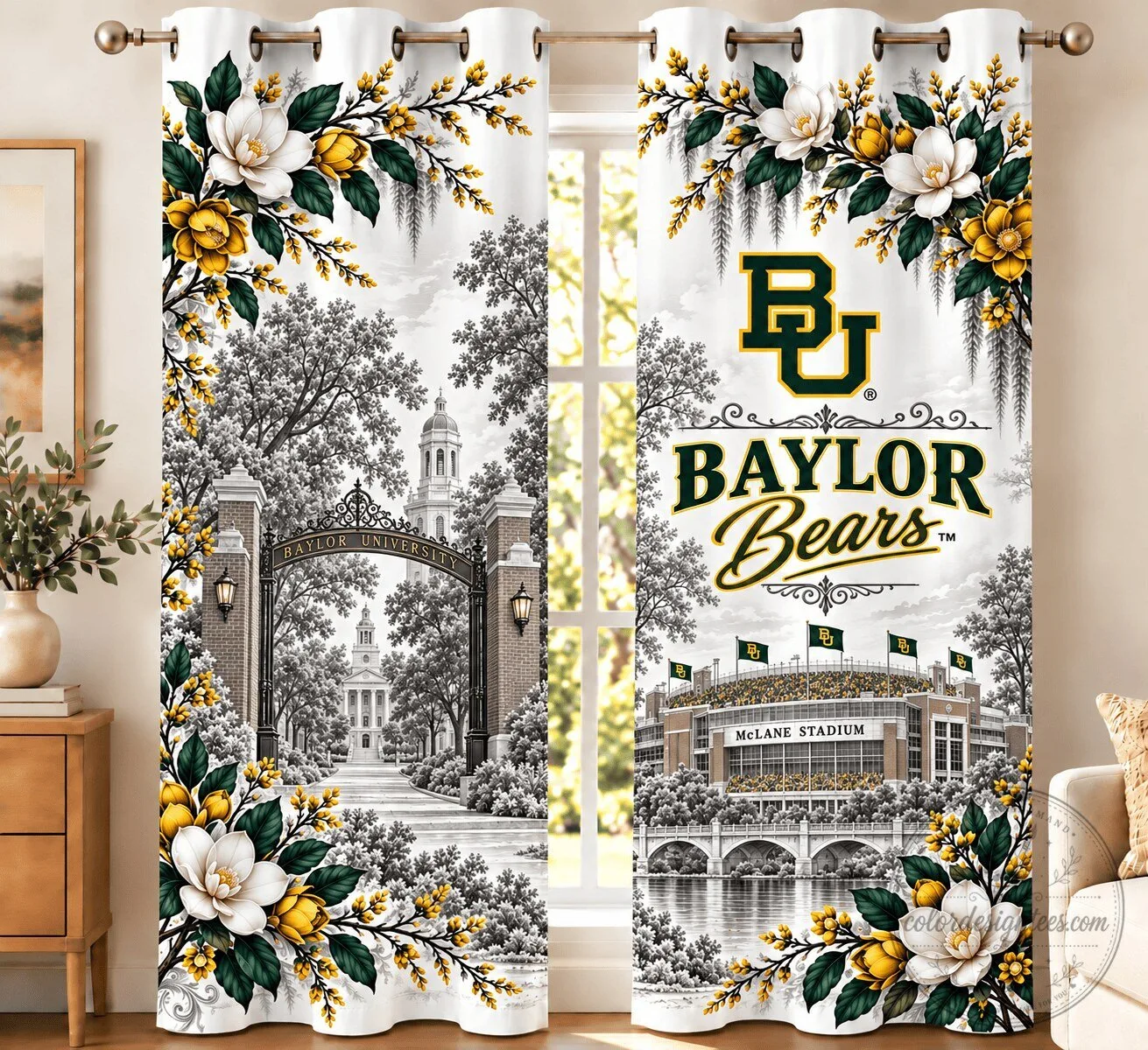 Baylor Bears University Floral Heritage Team Spirit Window Curtain