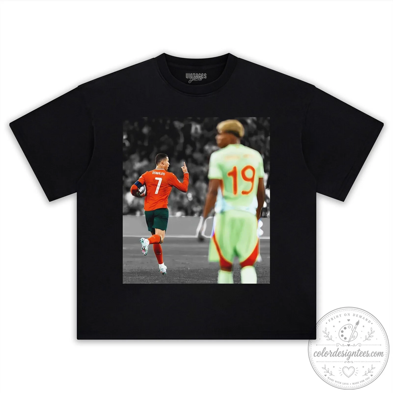 Lamine Yamal and Cristiano Ronaldo Soccer Players Black T-Shirt