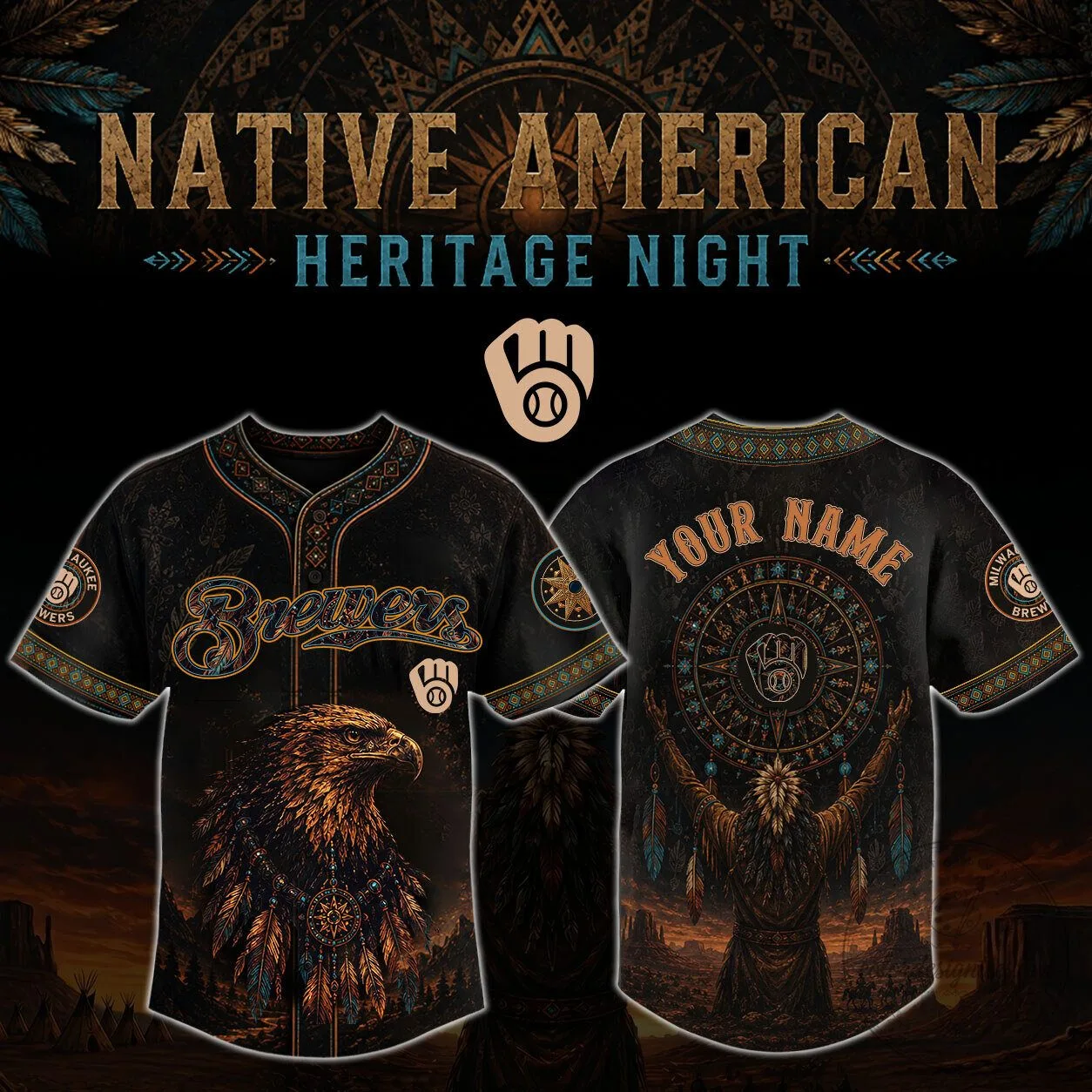 Milwaukee Brewers Baseball Native American Heritage Night Personalized Baseball Jersey