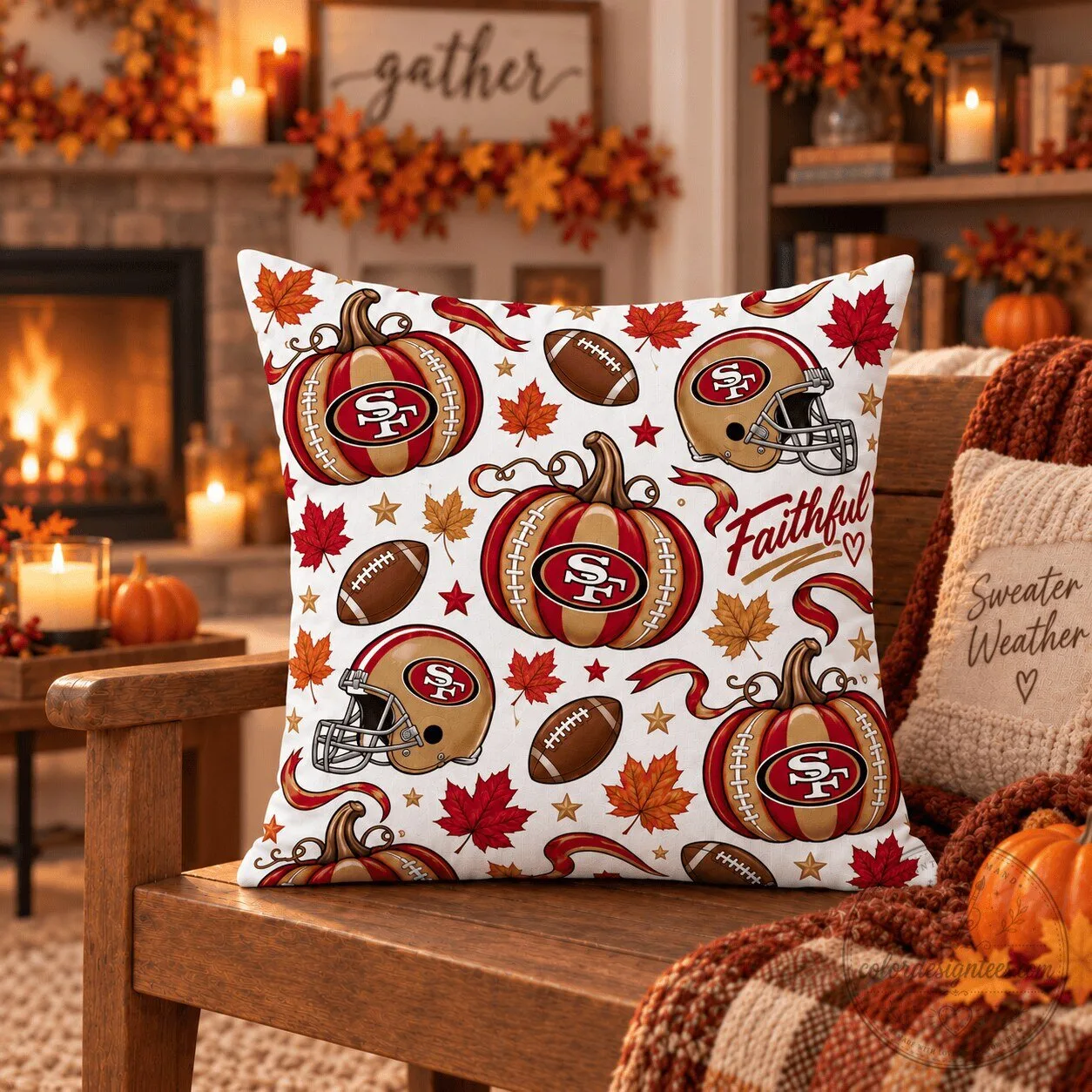 San Francisco 49ers Halloween Autumn Fall Football Pillow