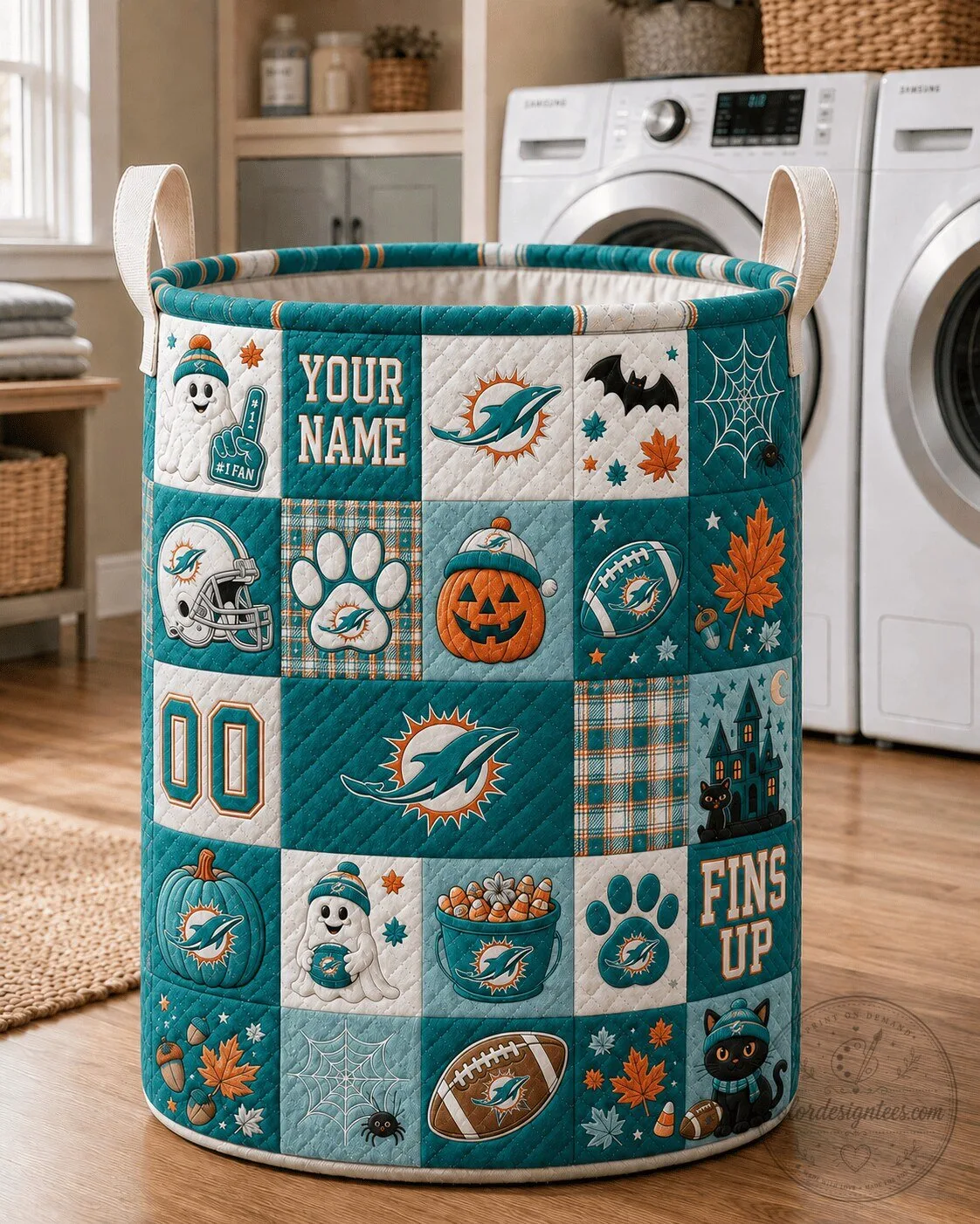 Miami Dolphins Halloween Personalized Quilted Laundry Basket 1 Miami Dolphins Halloween Personalized Quilted Laundry Basket