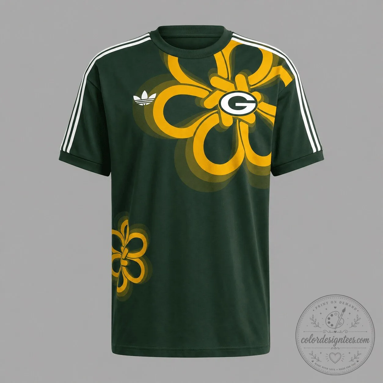 Green Bay Packers Floral Graphic Print Dark Green T-Shirt 4 Green Bay Packers Floral Graphic Print Dark Green T-Shirt