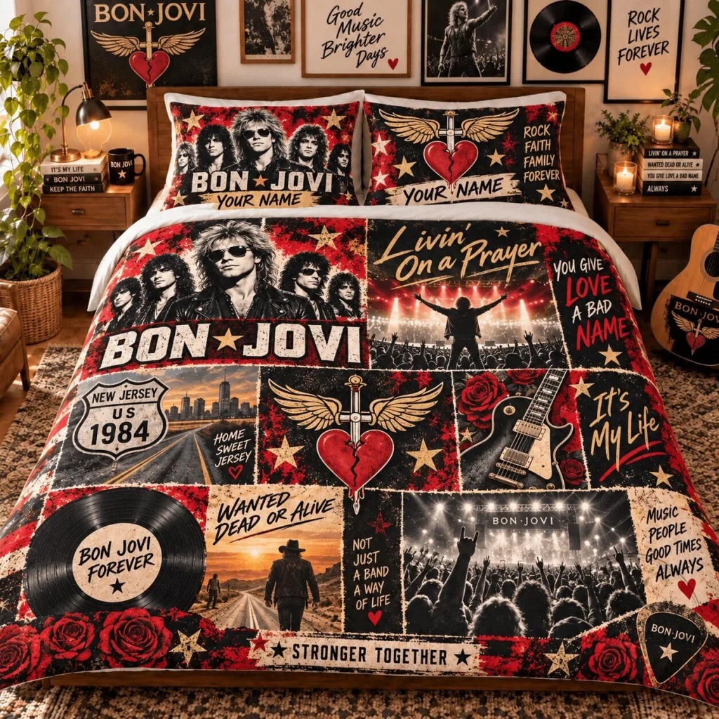 Bon Jovi Livin' on a Prayer Rock Band Music Album Art Bedding Set Bon Jovi Livin' on a Prayer Rock Band Music Album Art Bedding Set