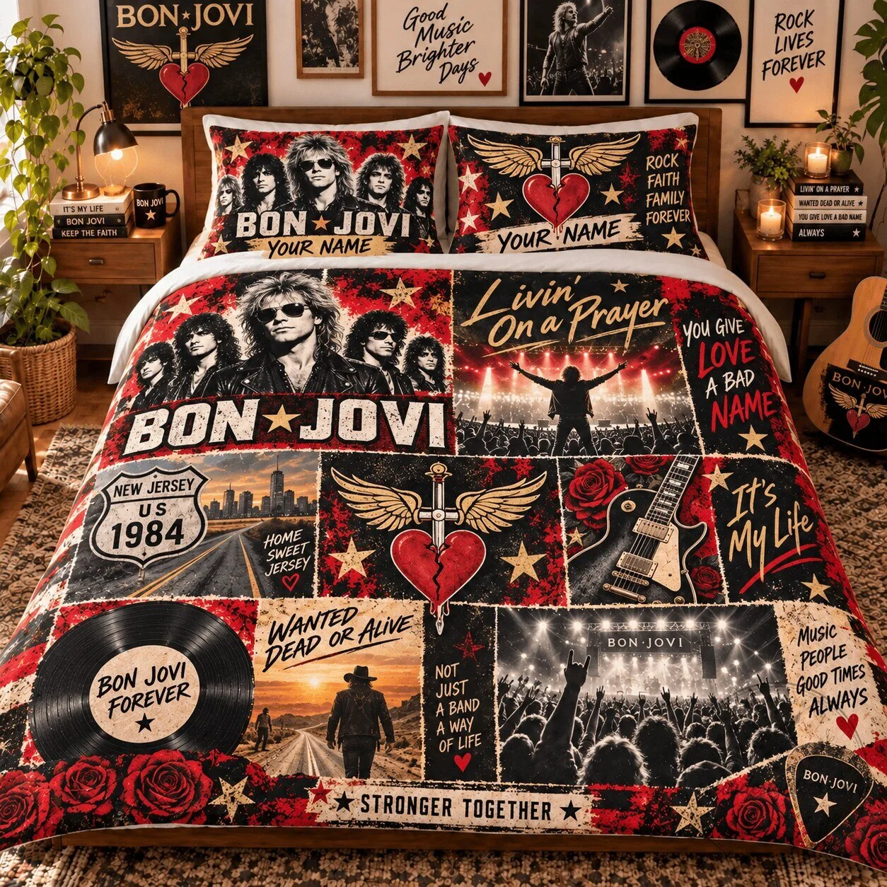Bon Jovi Livin' on a Prayer Rock Band Music Album Art Bedding Set