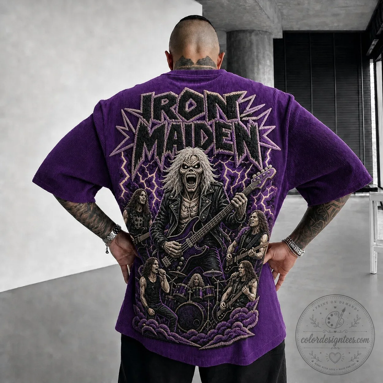 Iron Maiden Eddie The Head Heavy Metal Band Purple Graphic T-Shirt 3 Iron Maiden Eddie The Head Heavy Metal Band Purple Graphic T-Shirt