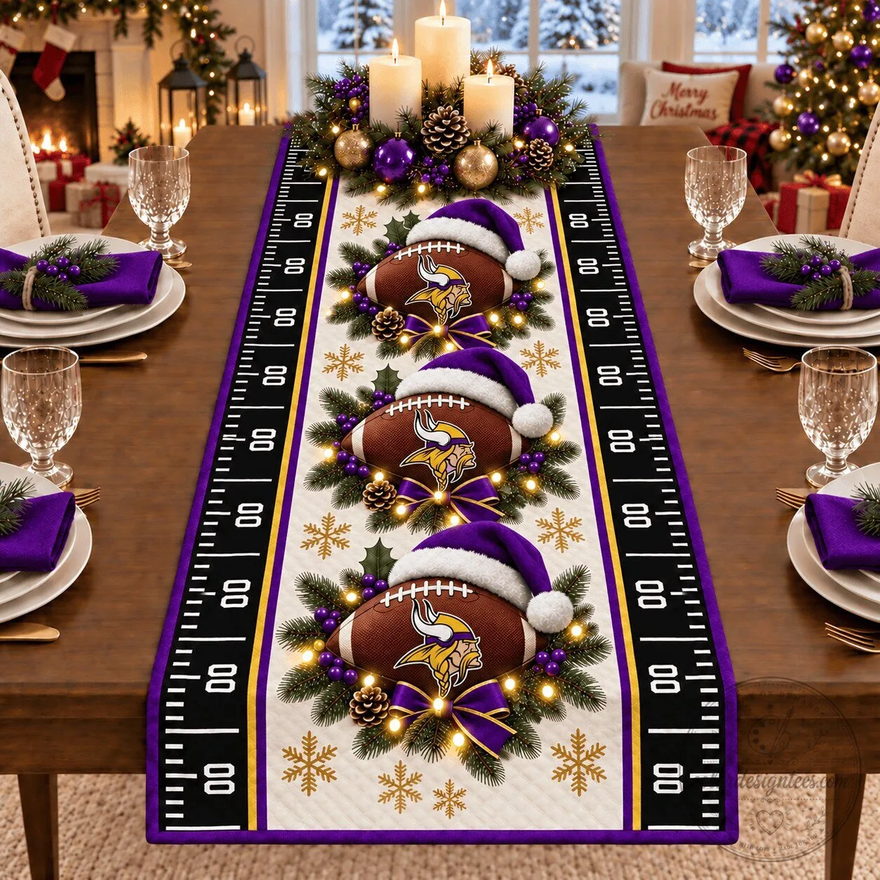 Minnesota Vikings Christmas Football Field Table Runner