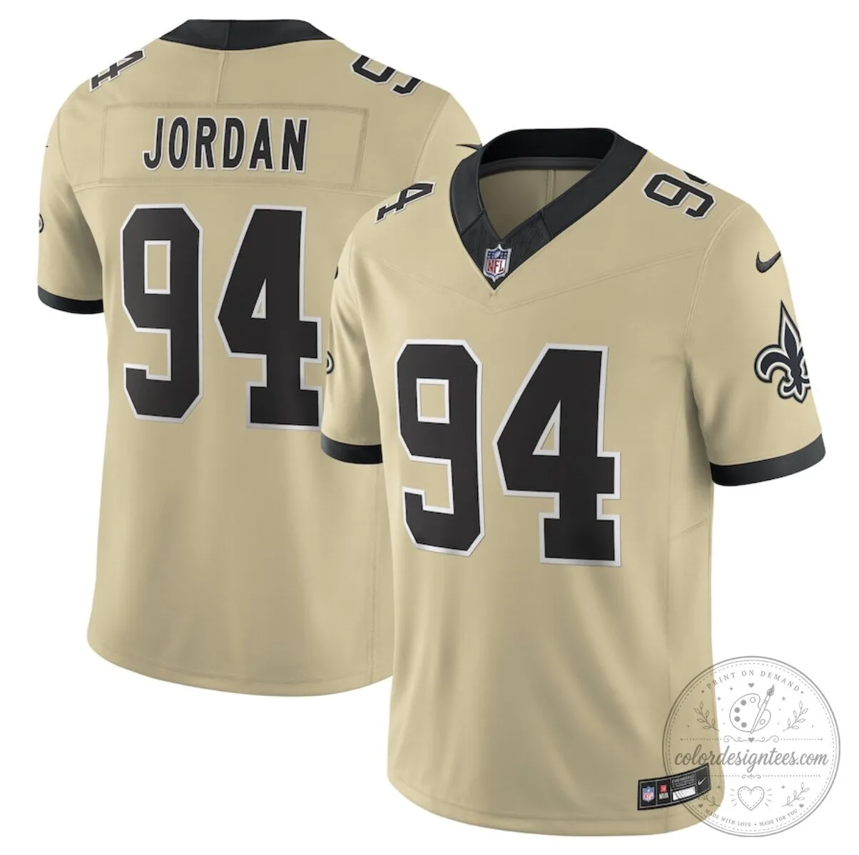 New Orleans Saints Cameron Jordan Number 94 Gold Football Jersey