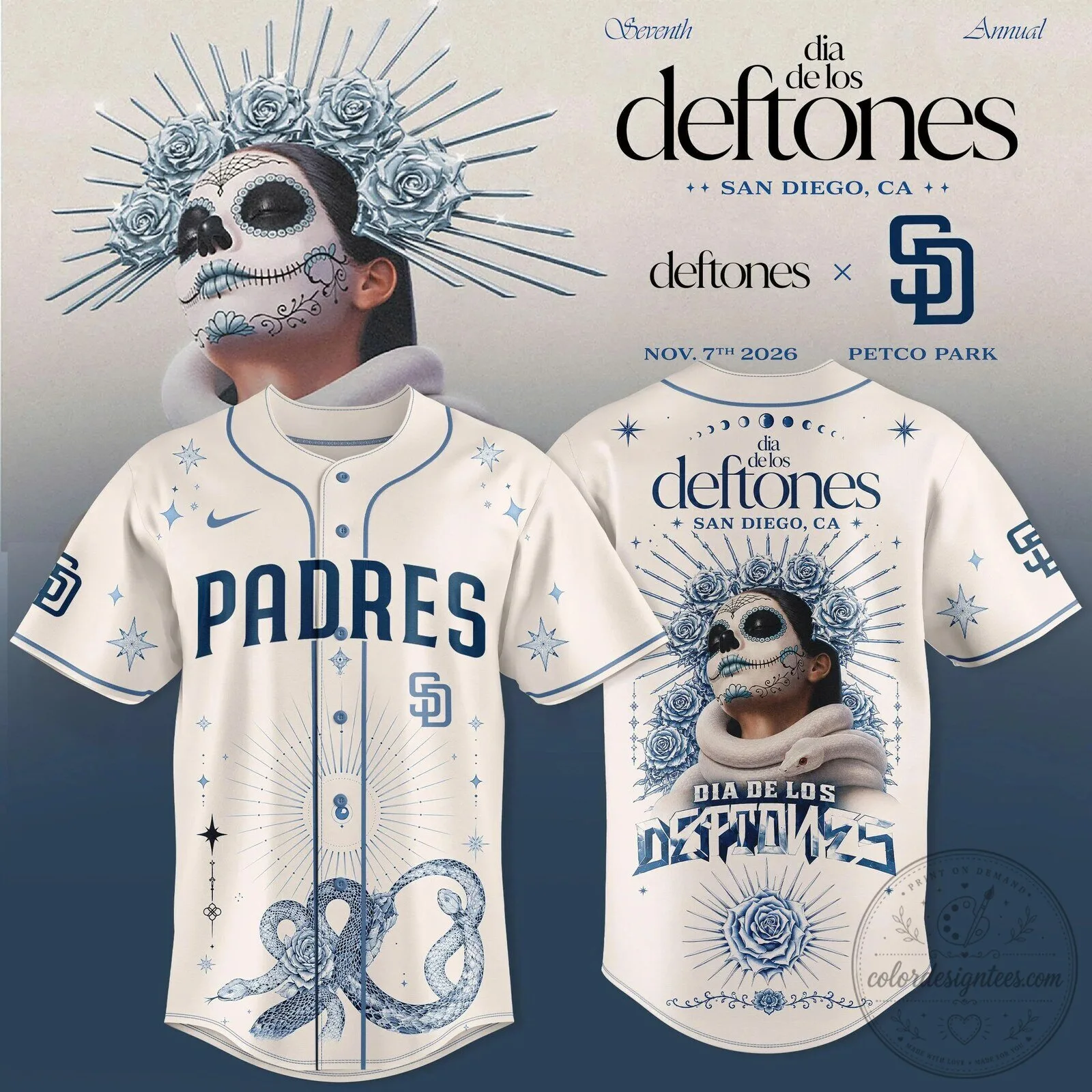 San Diego Padres Deftones Dia De Los Muertos Baseball Jersey